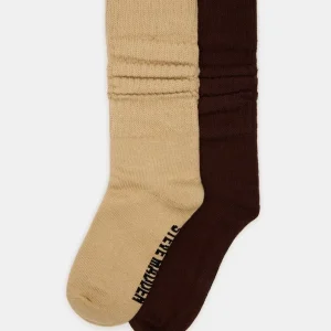 2-pack ribbade slouch-strumpor, beige, multi
