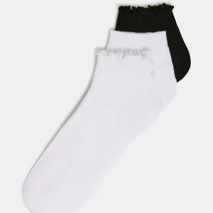 3-pack Emma Lettuce Edge-strumpor, vita/svarta