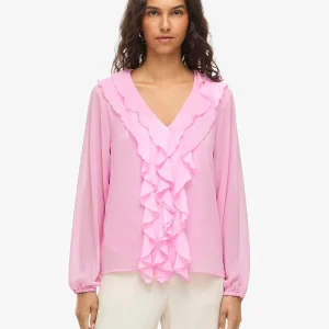 VIANE L/S V-NECK FRILL TOP - NOOS